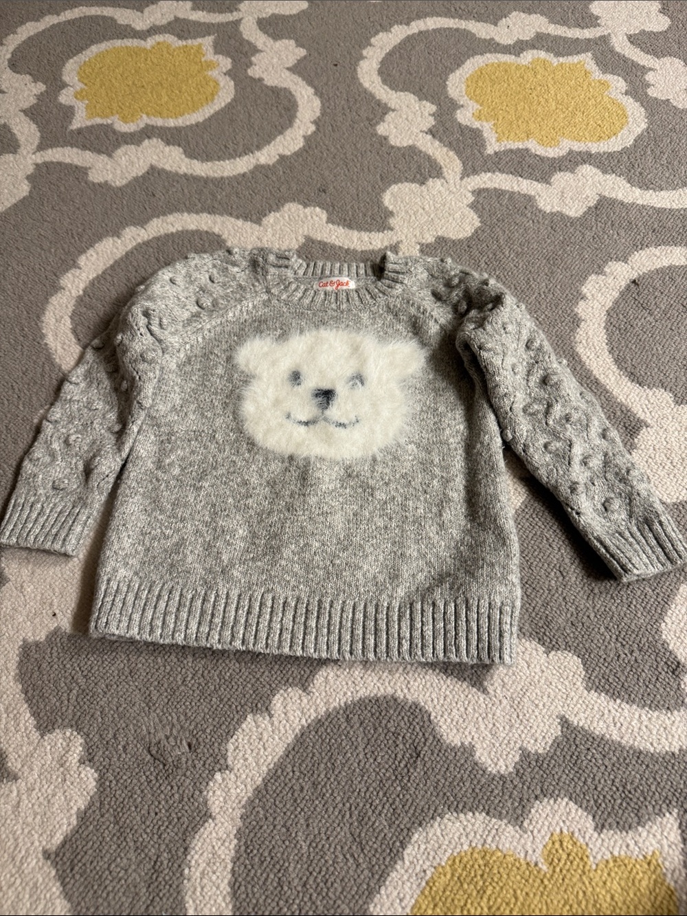 Cat & Jack Gray Crewneck Sweater with White Bear Face